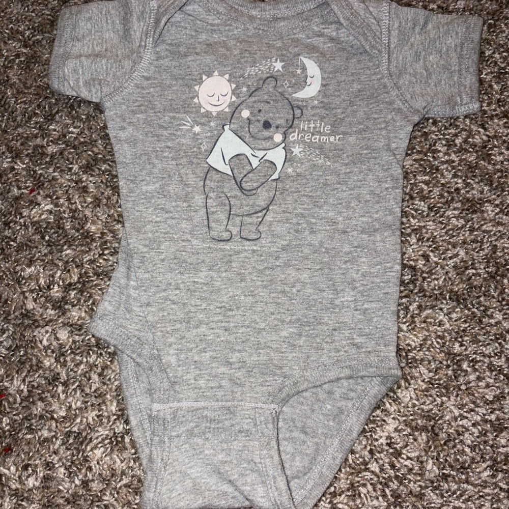 Little Dreamer Pooh Bear Gray Baby One-Piece Bodysuit